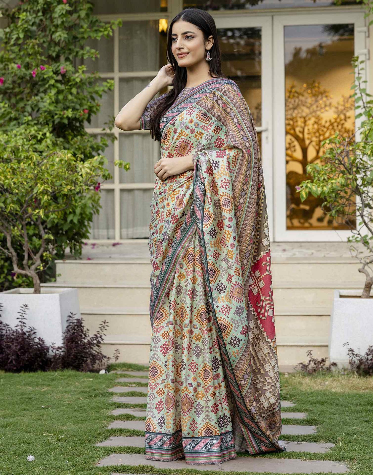 Pista Green Silk Printed Saree