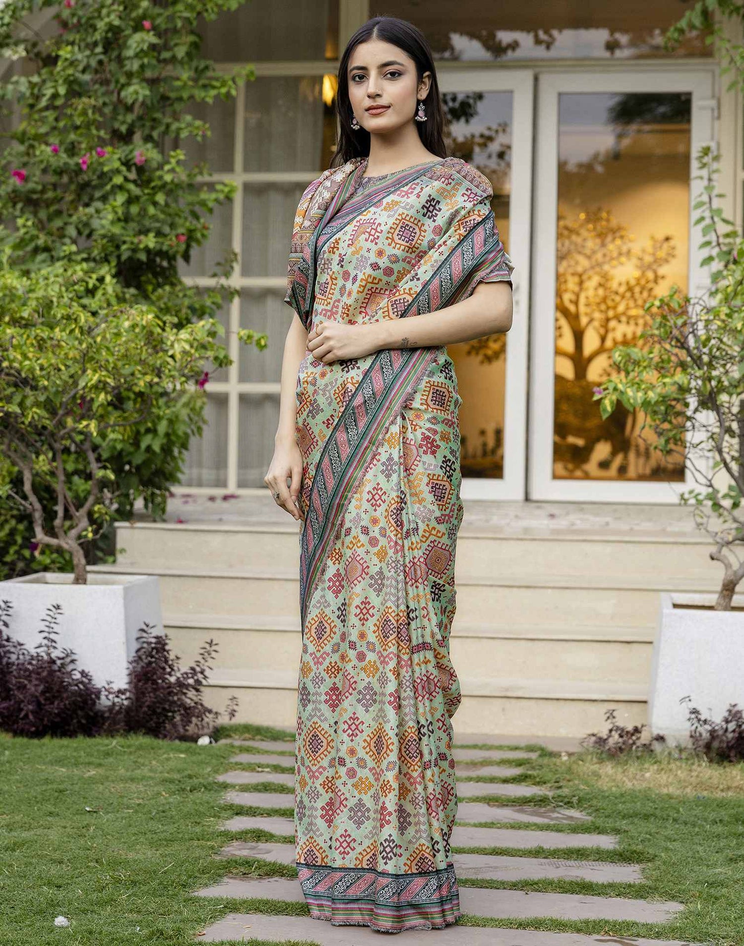 Pista Green Silk Printed Saree