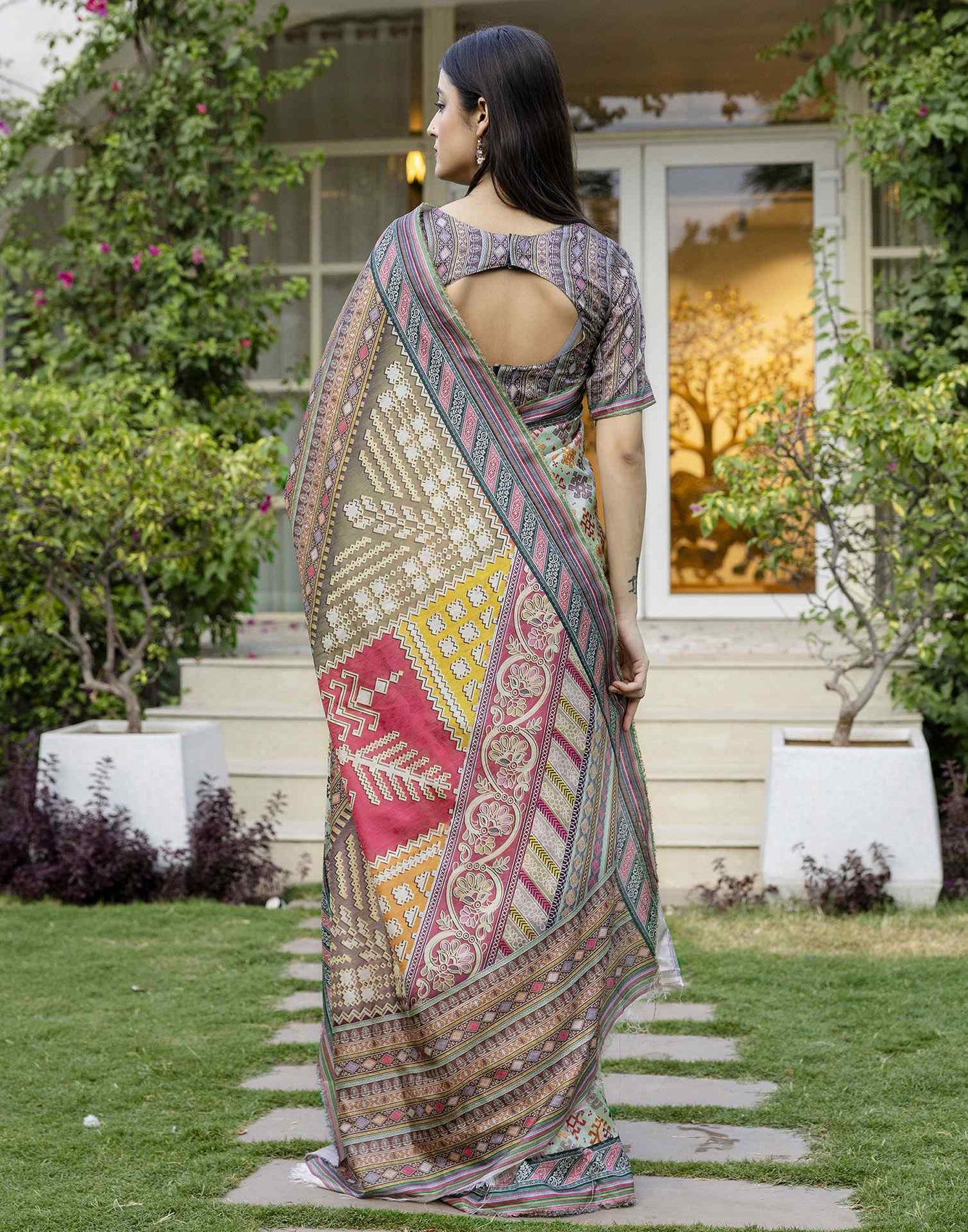 Pista Green Silk Printed Saree