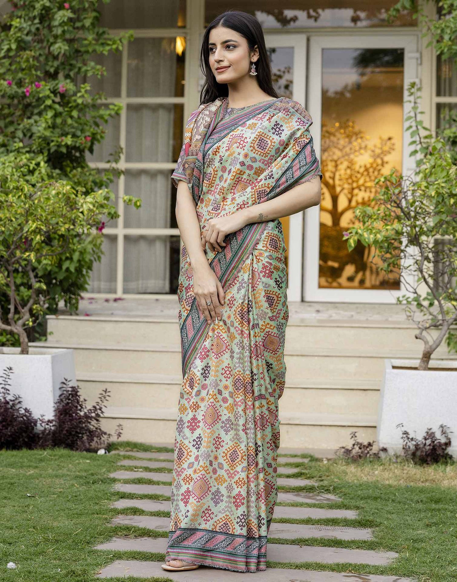 Pista Green Silk Printed Saree