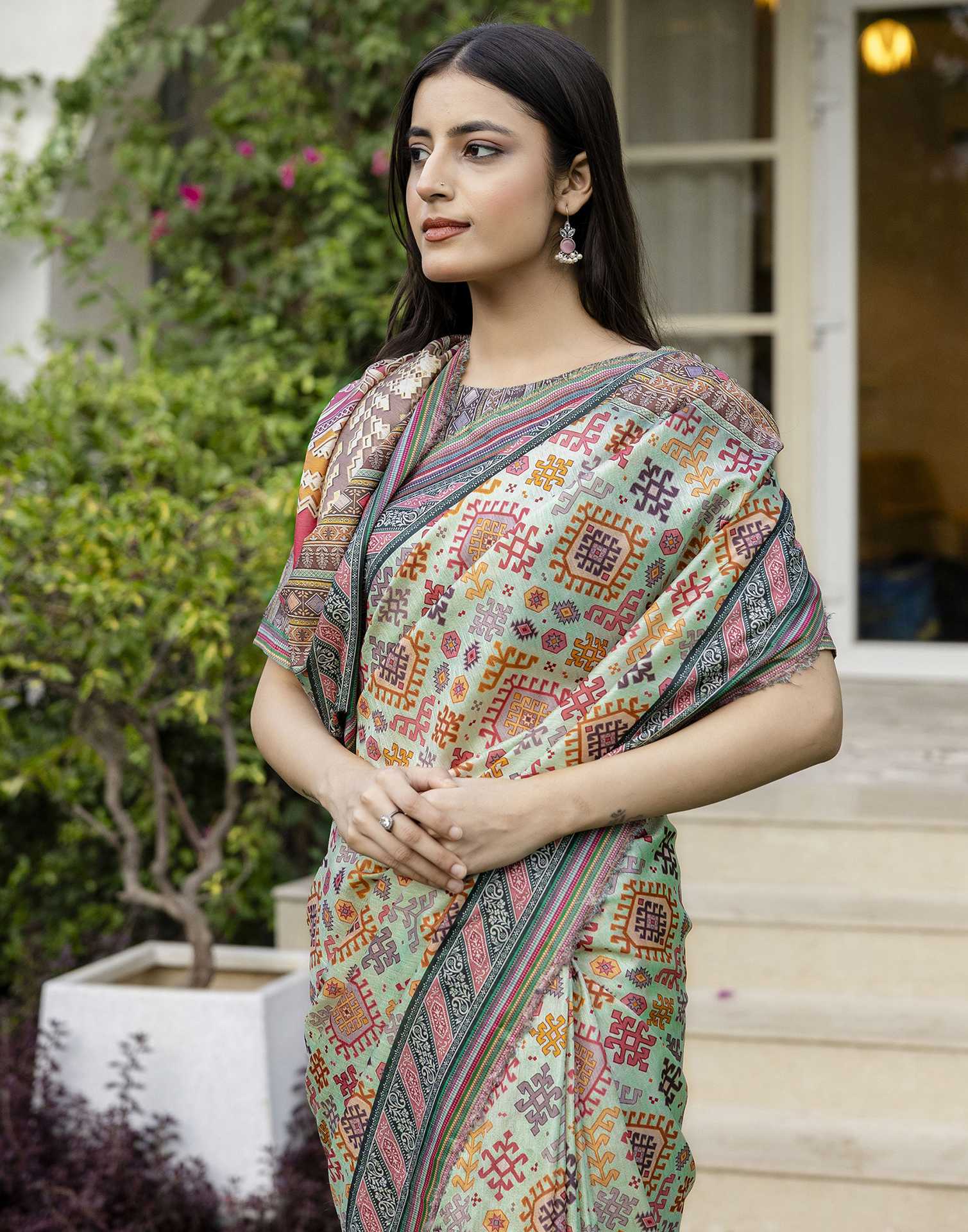 Pista Green Silk Printed Saree