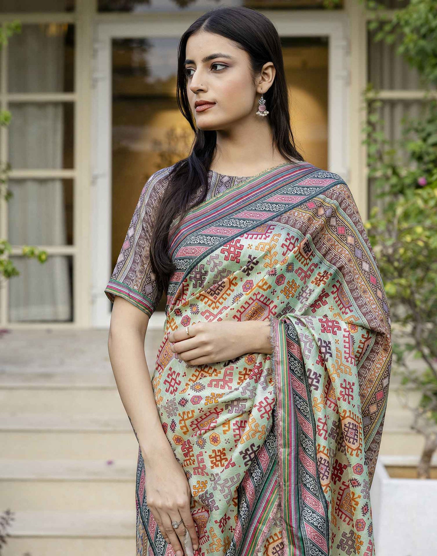 Pista Green Silk Printed Saree