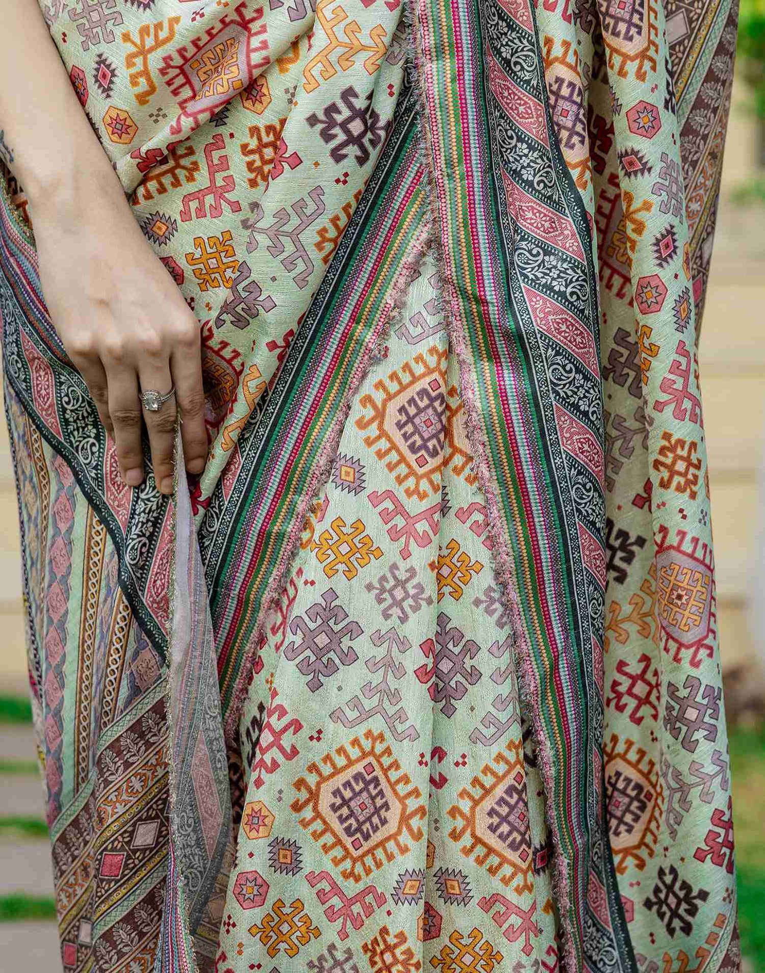Pista Green Silk Printed Saree