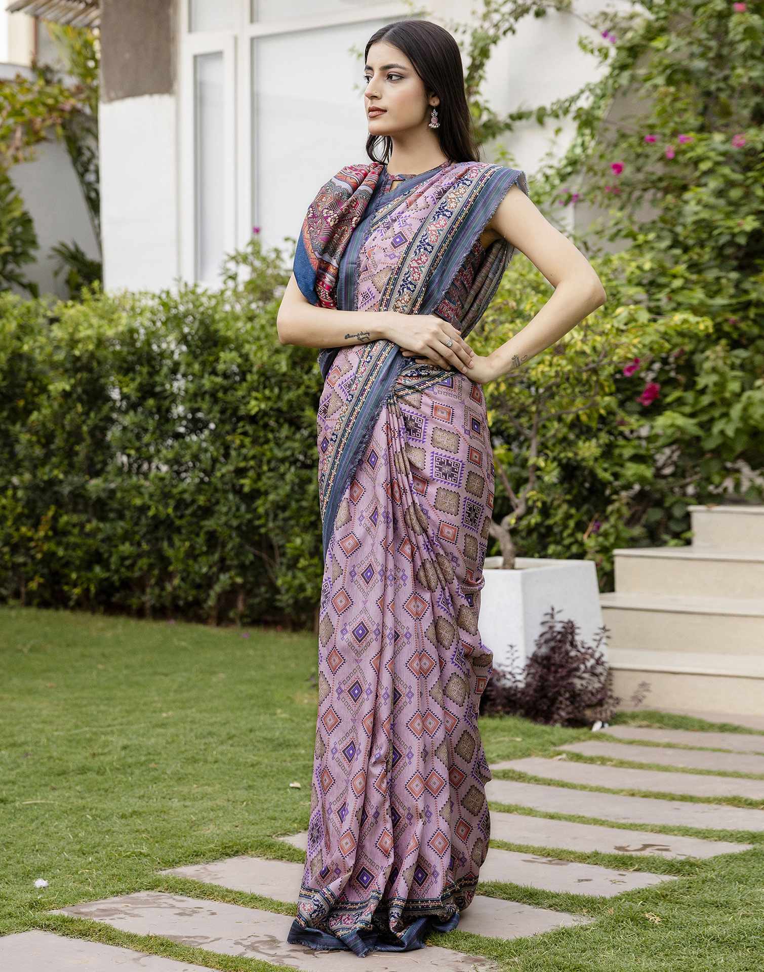 Dusty Pink Silk Printed Saree