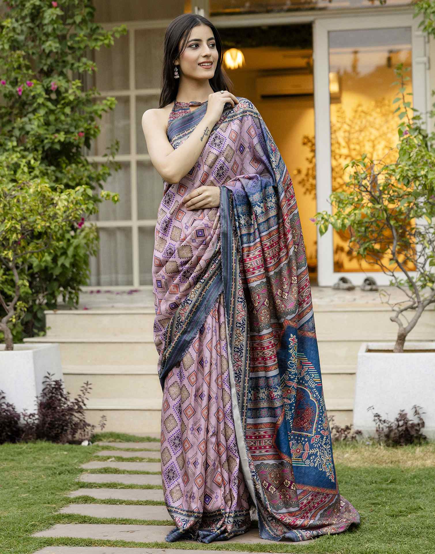 Dusty Pink Silk Printed Saree