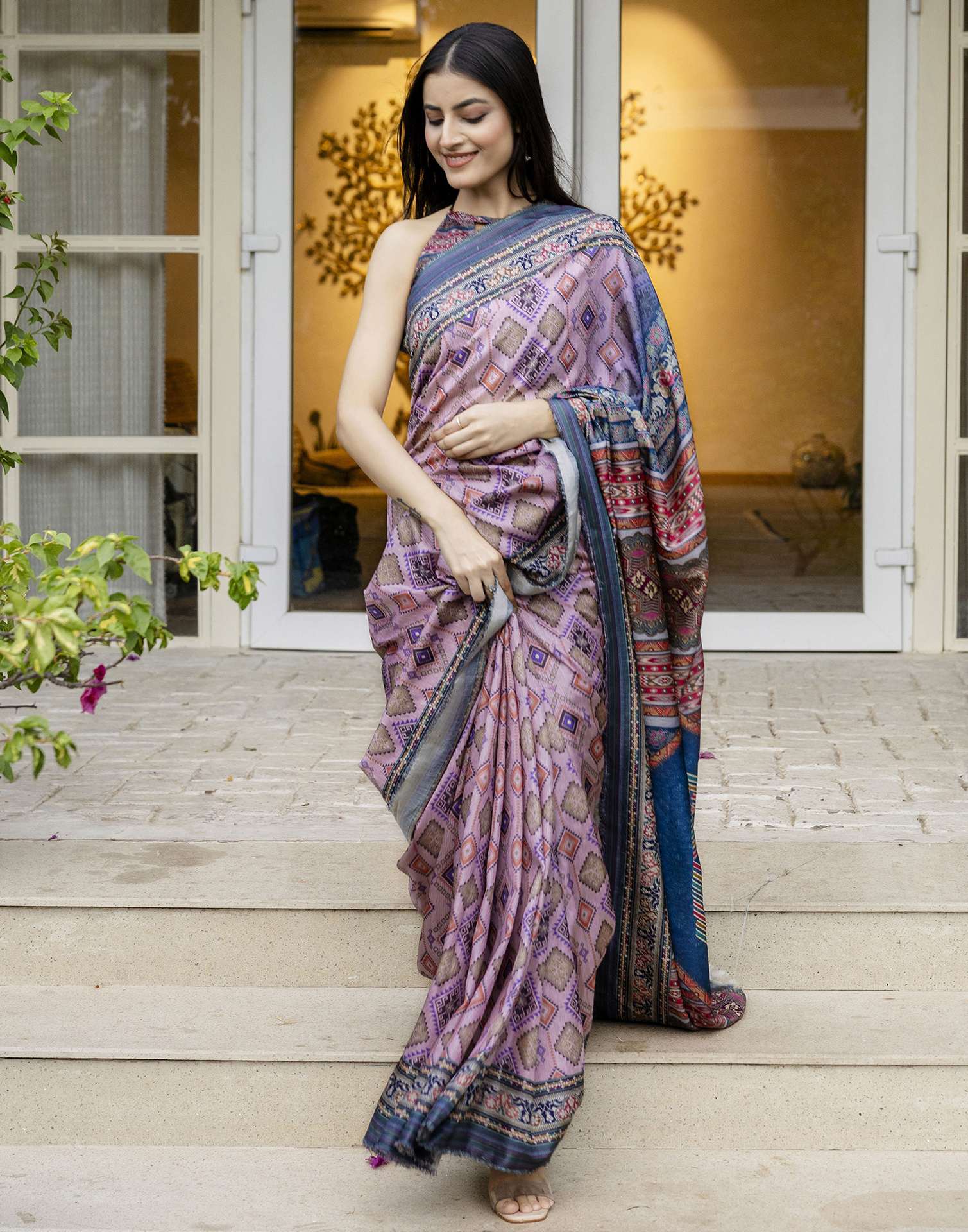 Dusty Pink Silk Printed Saree