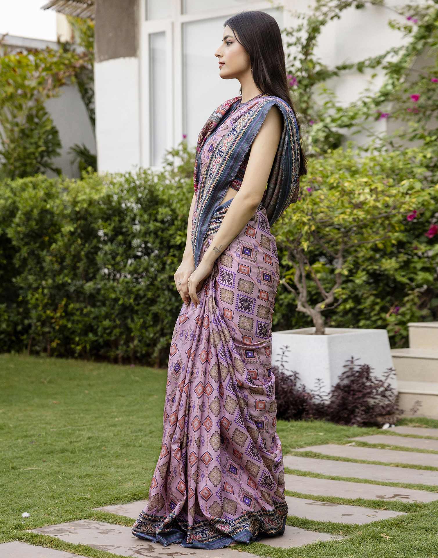 Dusty Pink Silk Printed Saree