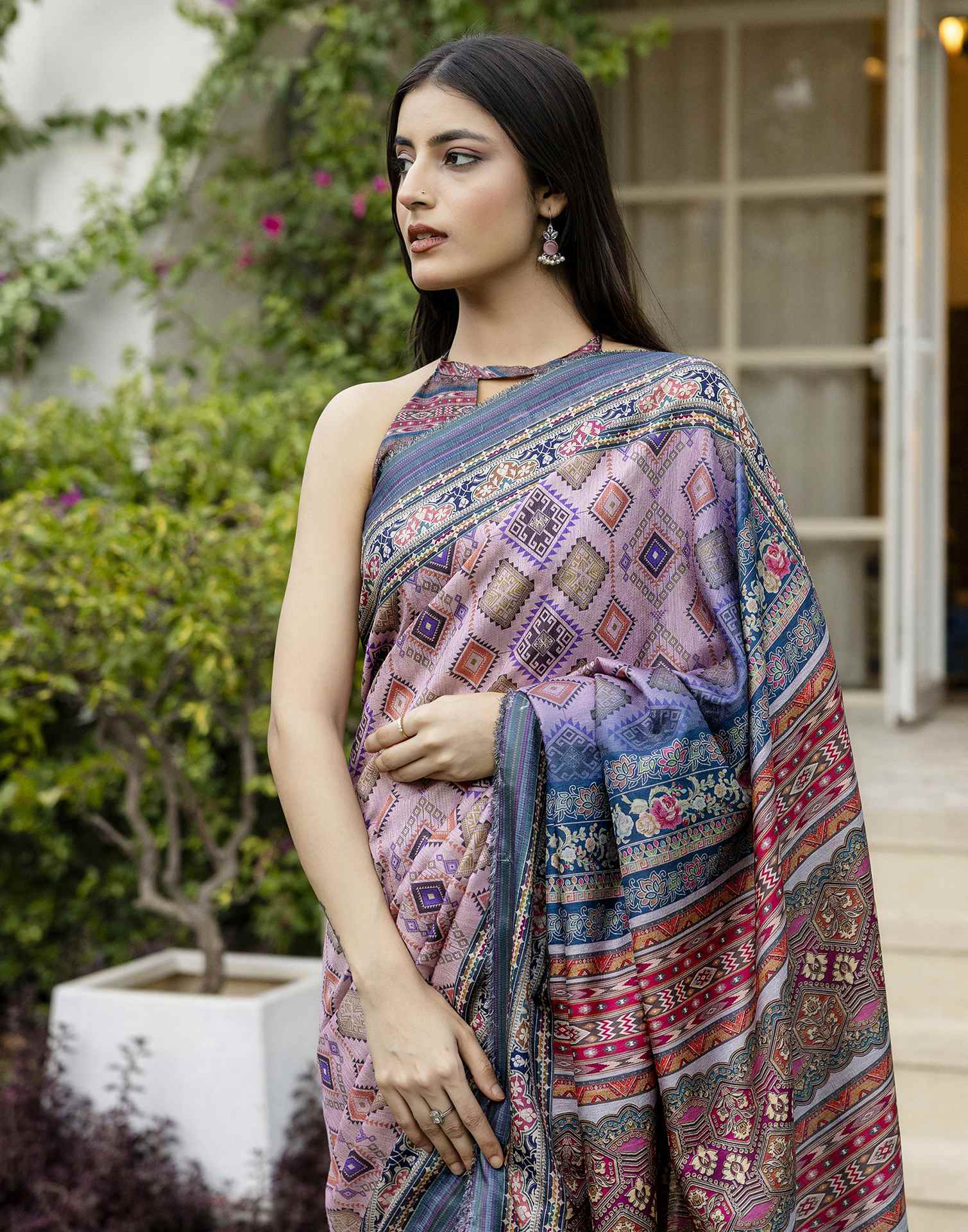 Dusty Pink Silk Printed Saree