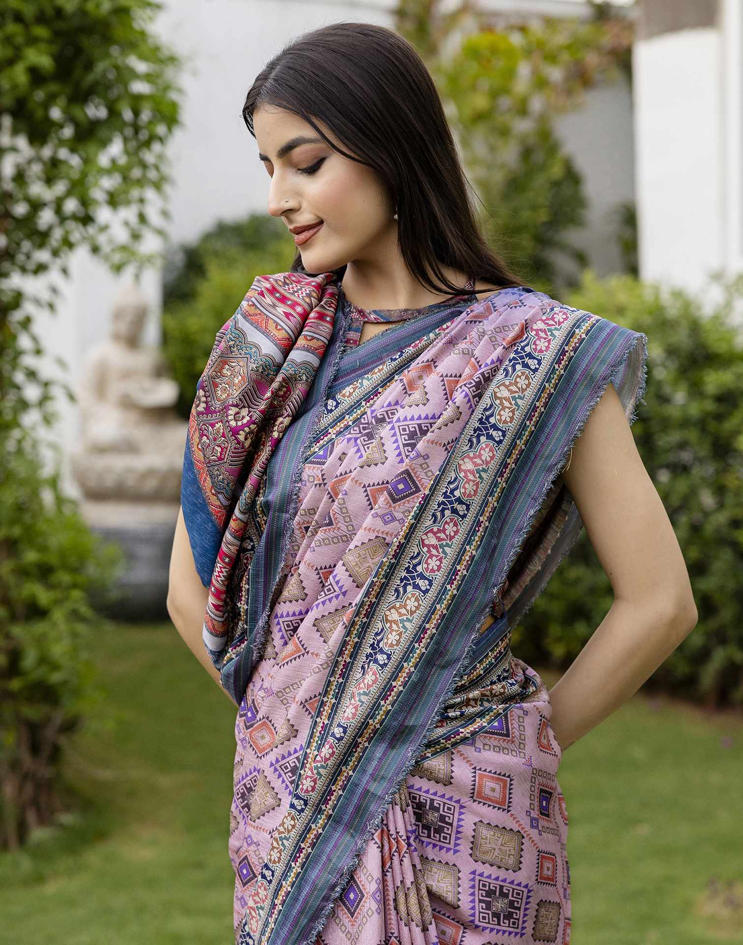Dusty Pink Silk Printed Saree