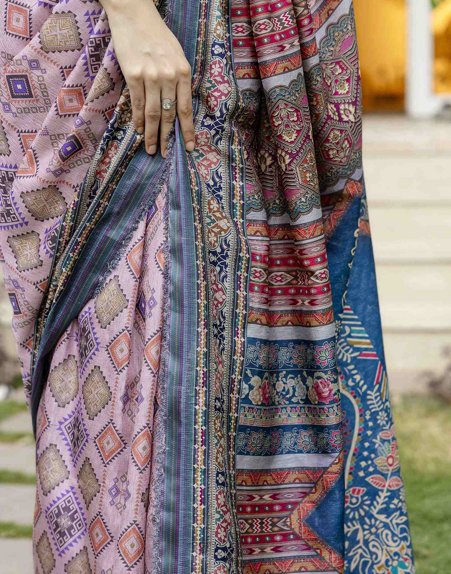 Dusty Pink Silk Printed Saree