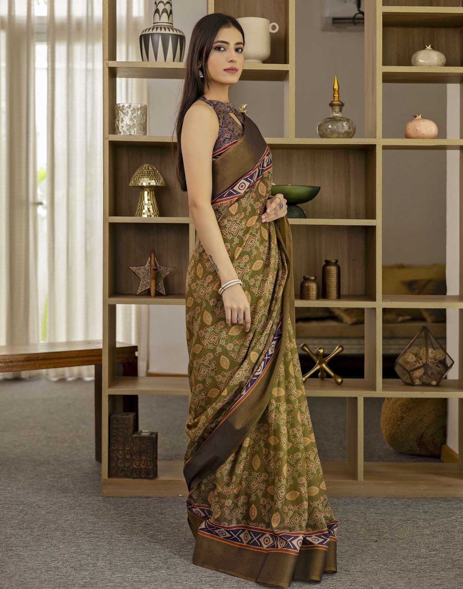 Green Shimmer Silk Printed Saree