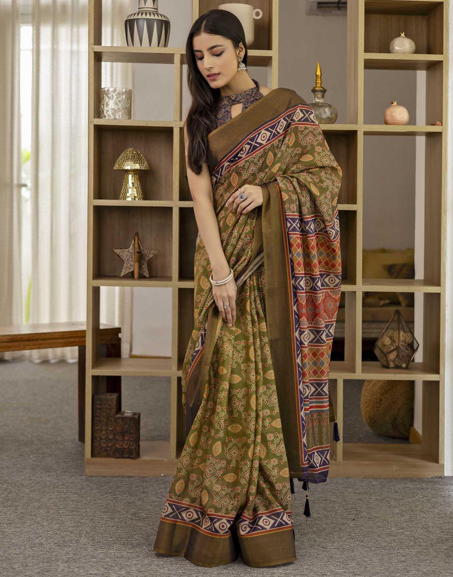 Green Shimmer Silk Printed Saree