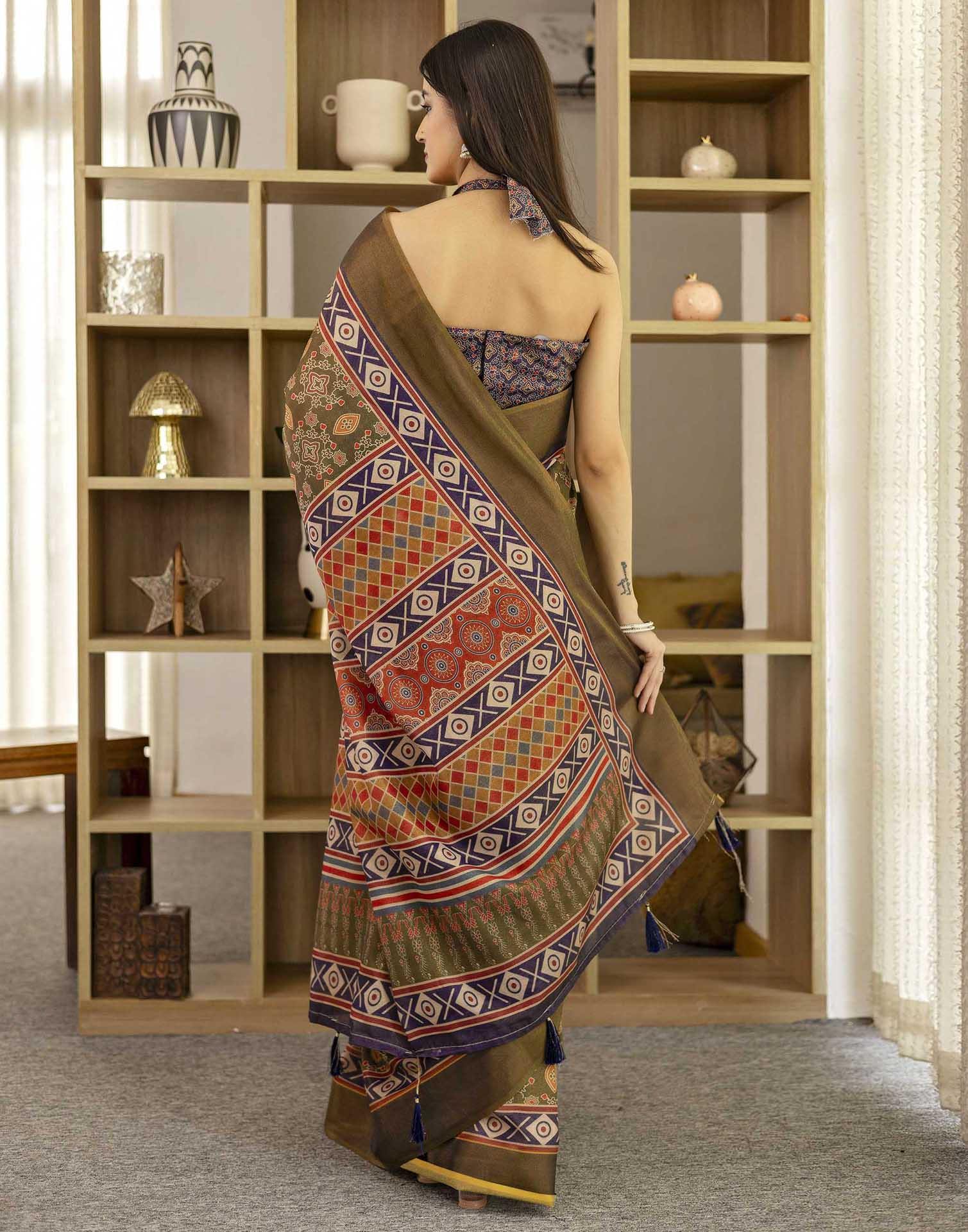 Green Shimmer Silk Printed Saree