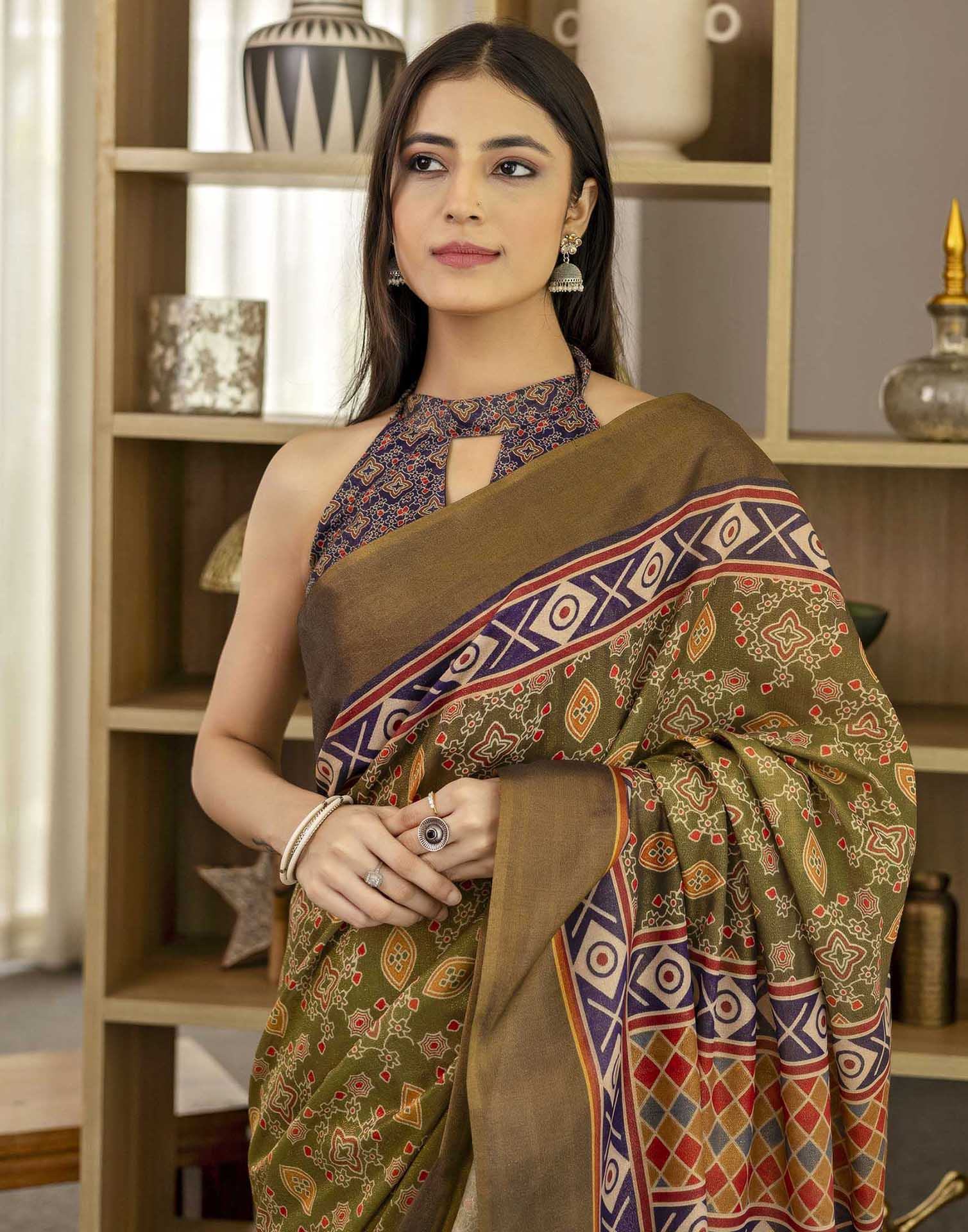 Green Shimmer Silk Printed Saree