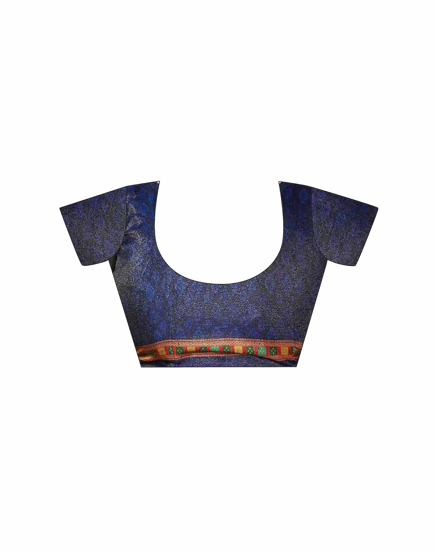 Navy Blue Shimmer Silk Printed Saree