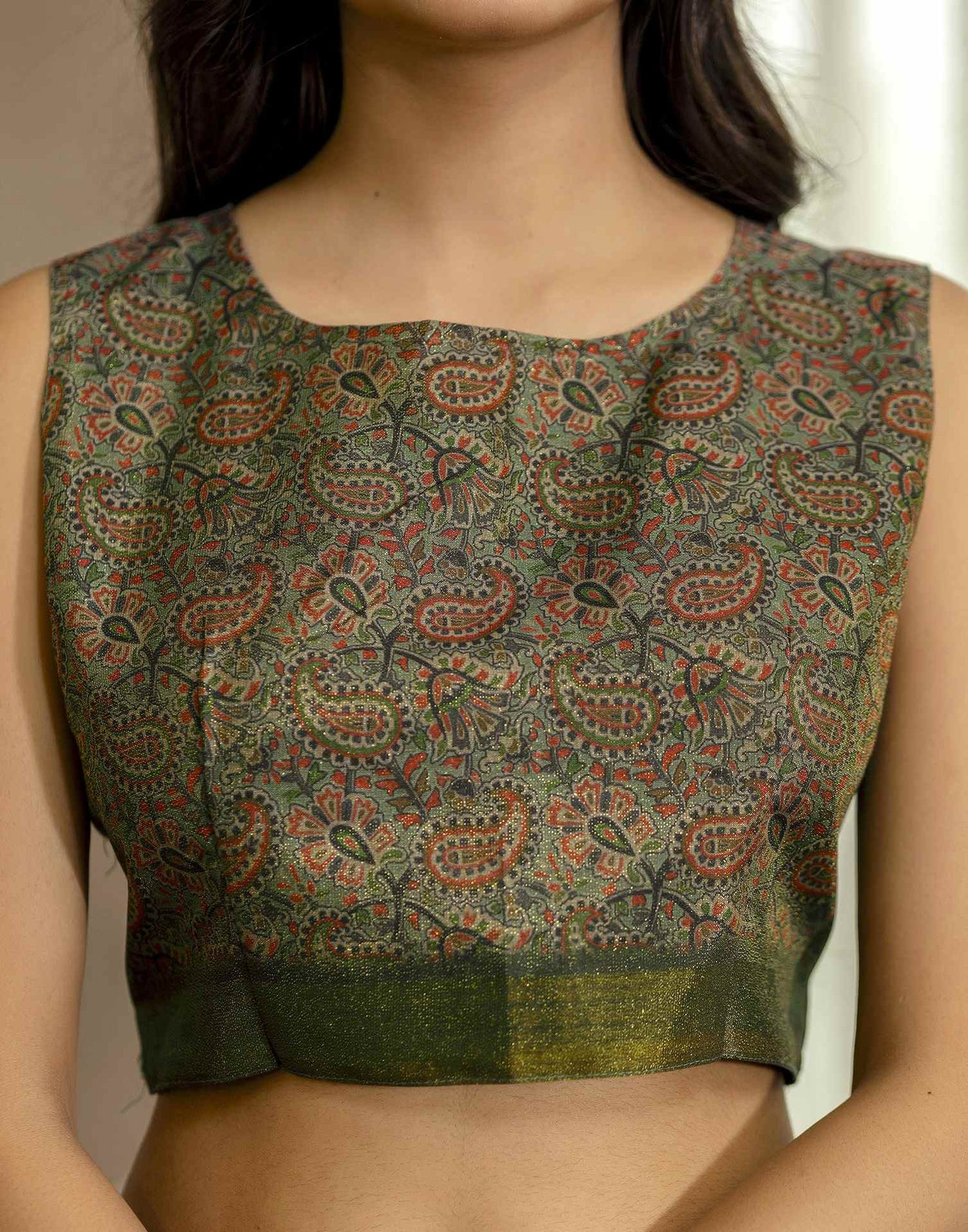 Dark Green Shimmer Silk Printed Saree