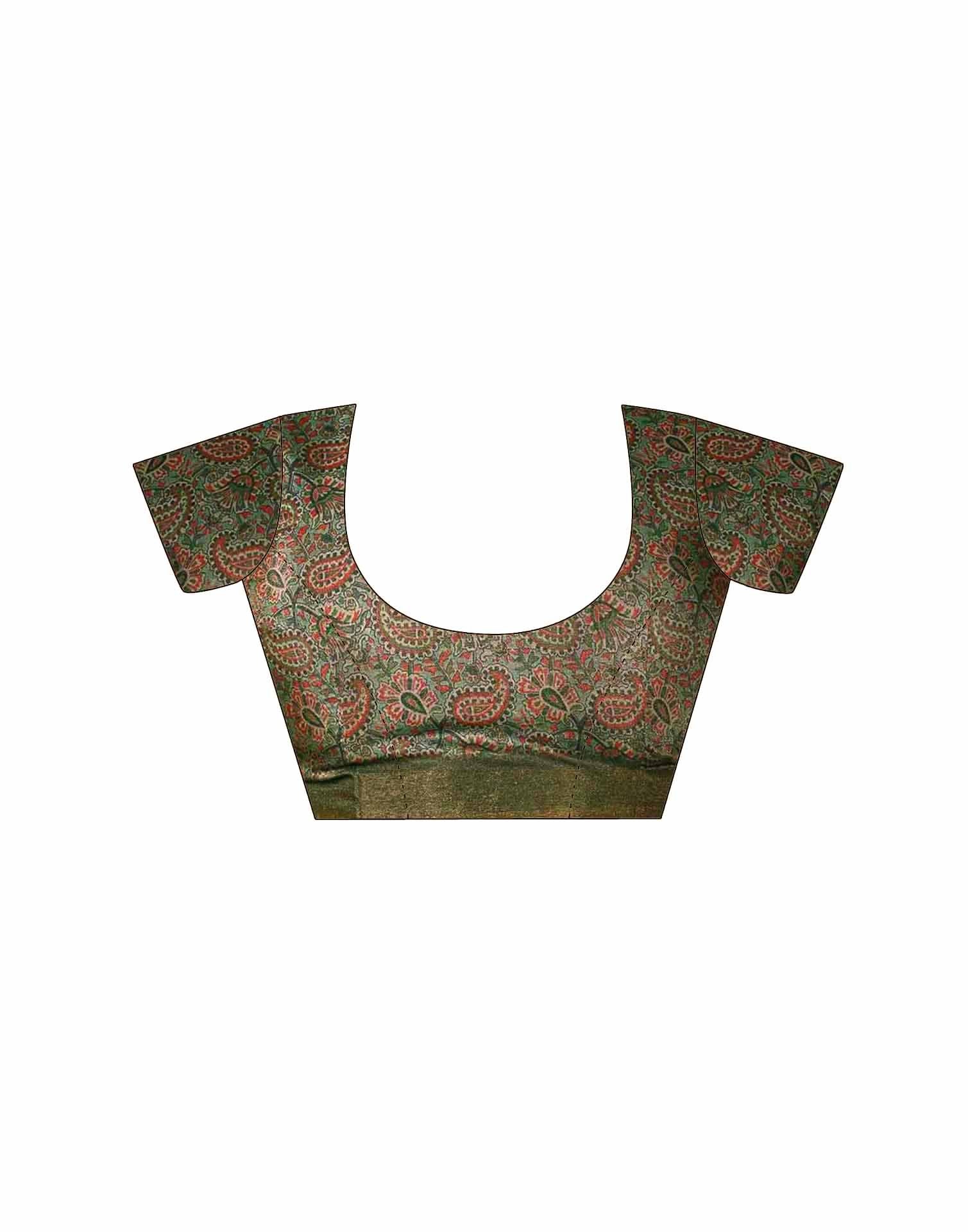 Dark Green Shimmer Silk Printed Saree