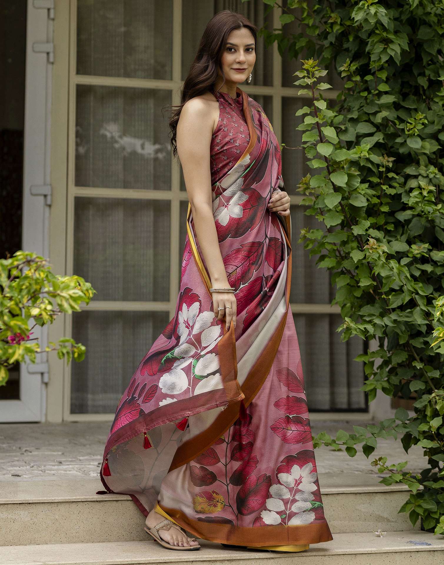 Dusty Mauve Shimmer Silk Printed Saree