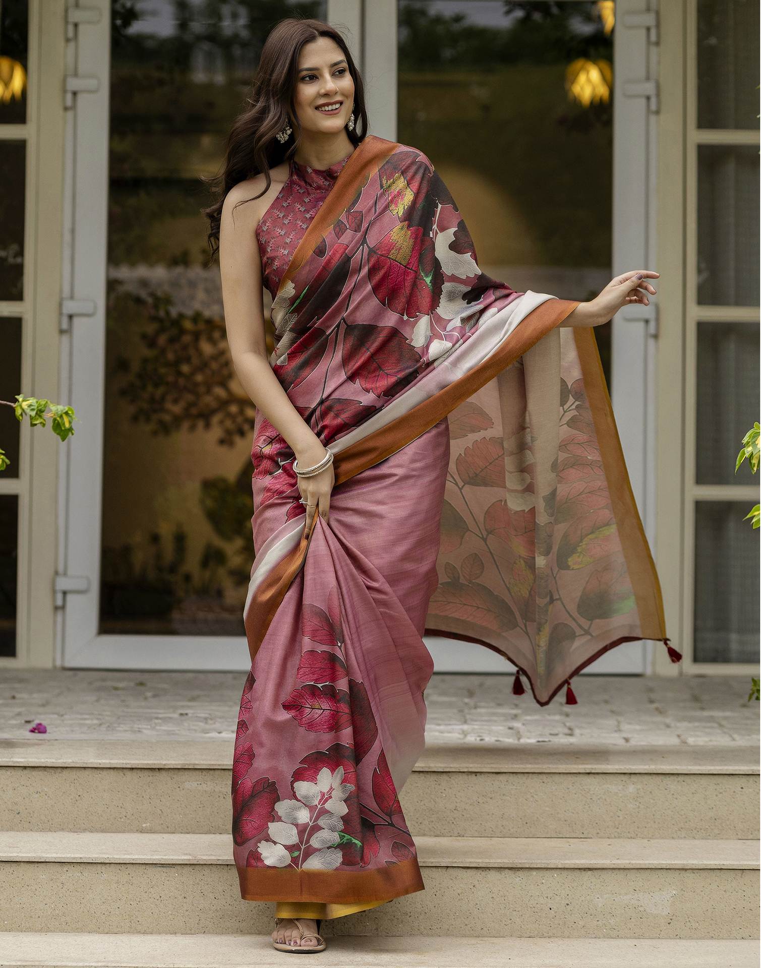 Dusty Mauve Shimmer Silk Printed Saree