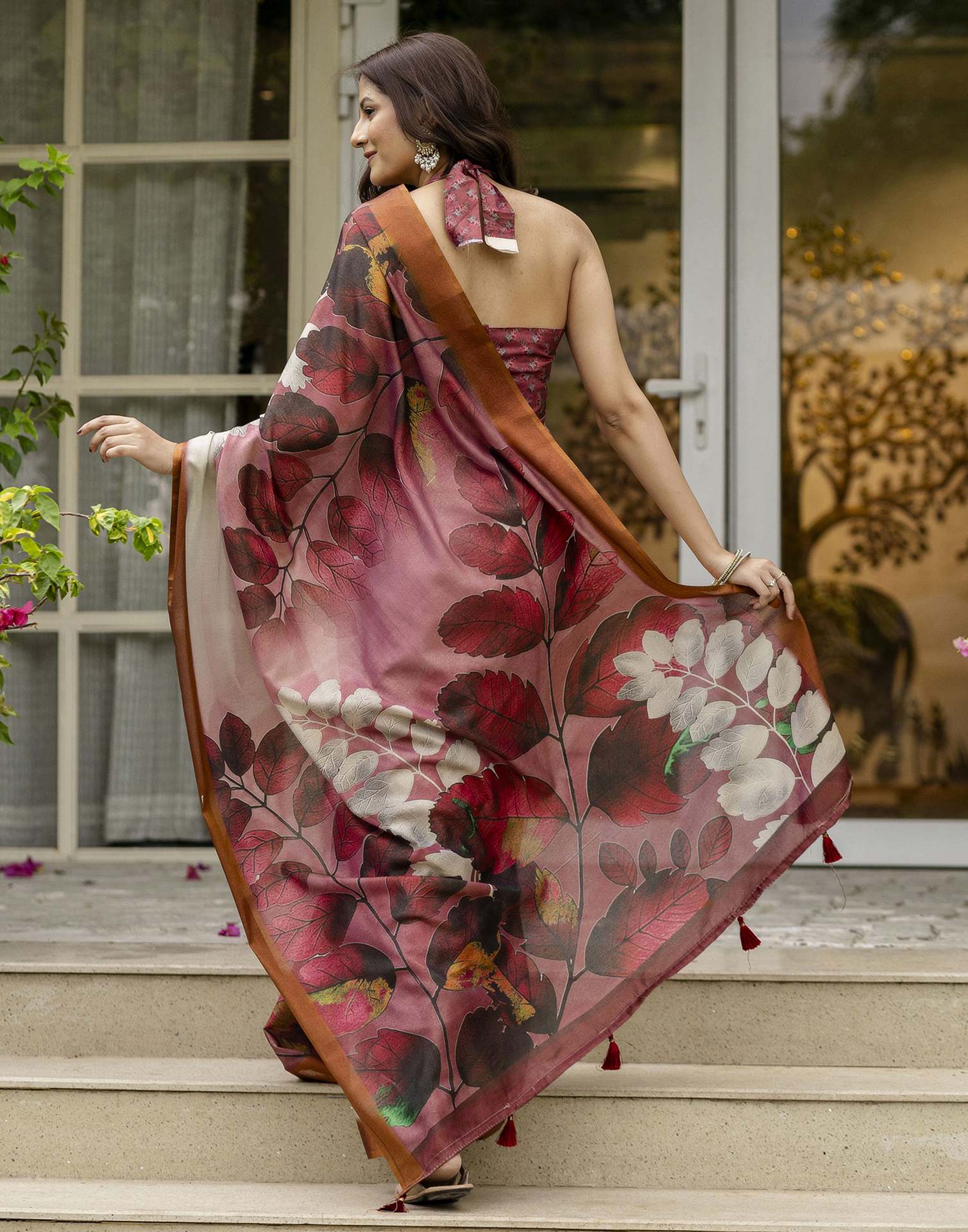Dusty Mauve Shimmer Silk Printed Saree