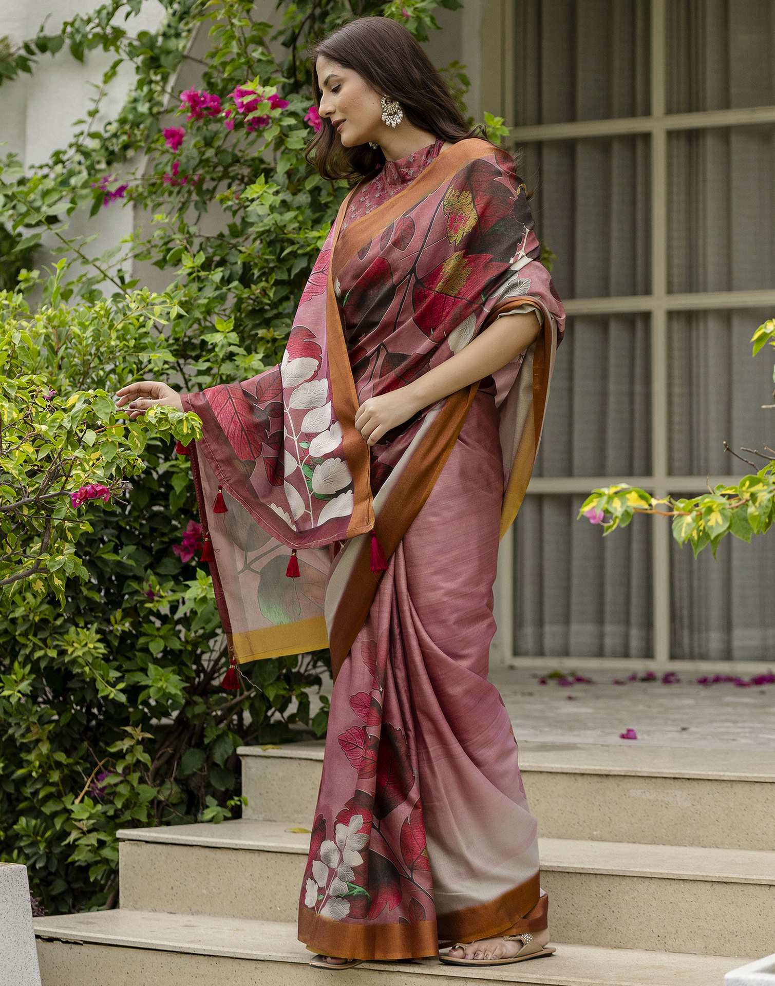 Dusty Mauve Shimmer Silk Printed Saree