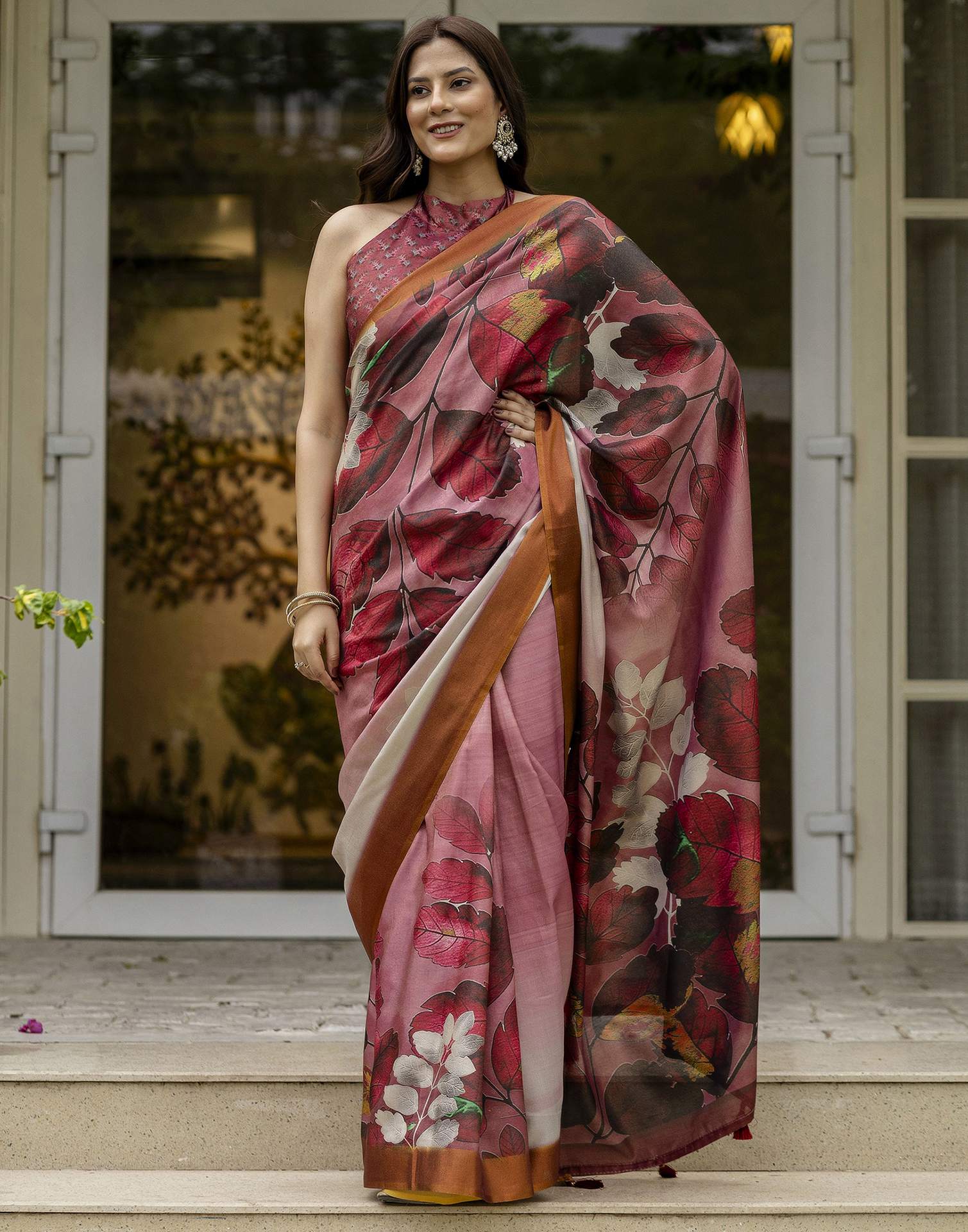 Dusty Mauve Shimmer Silk Printed Saree