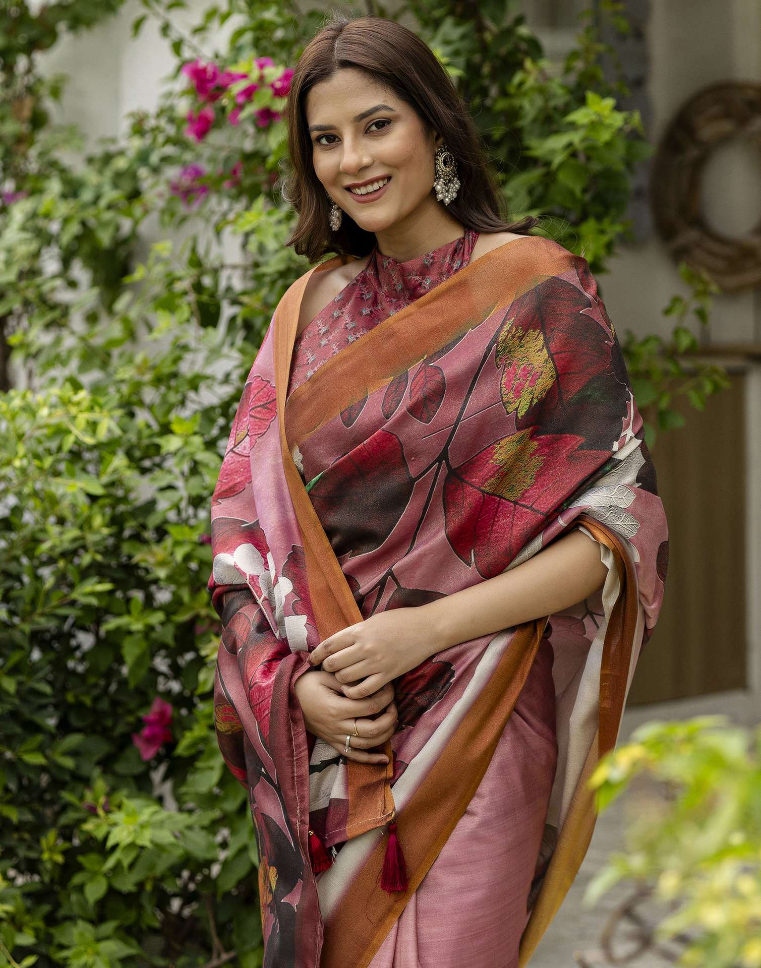 Dusty Mauve Shimmer Silk Printed Saree