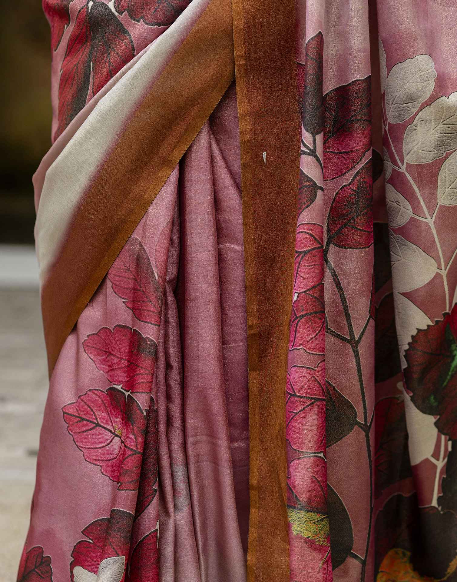 Dusty Mauve Shimmer Silk Printed Saree