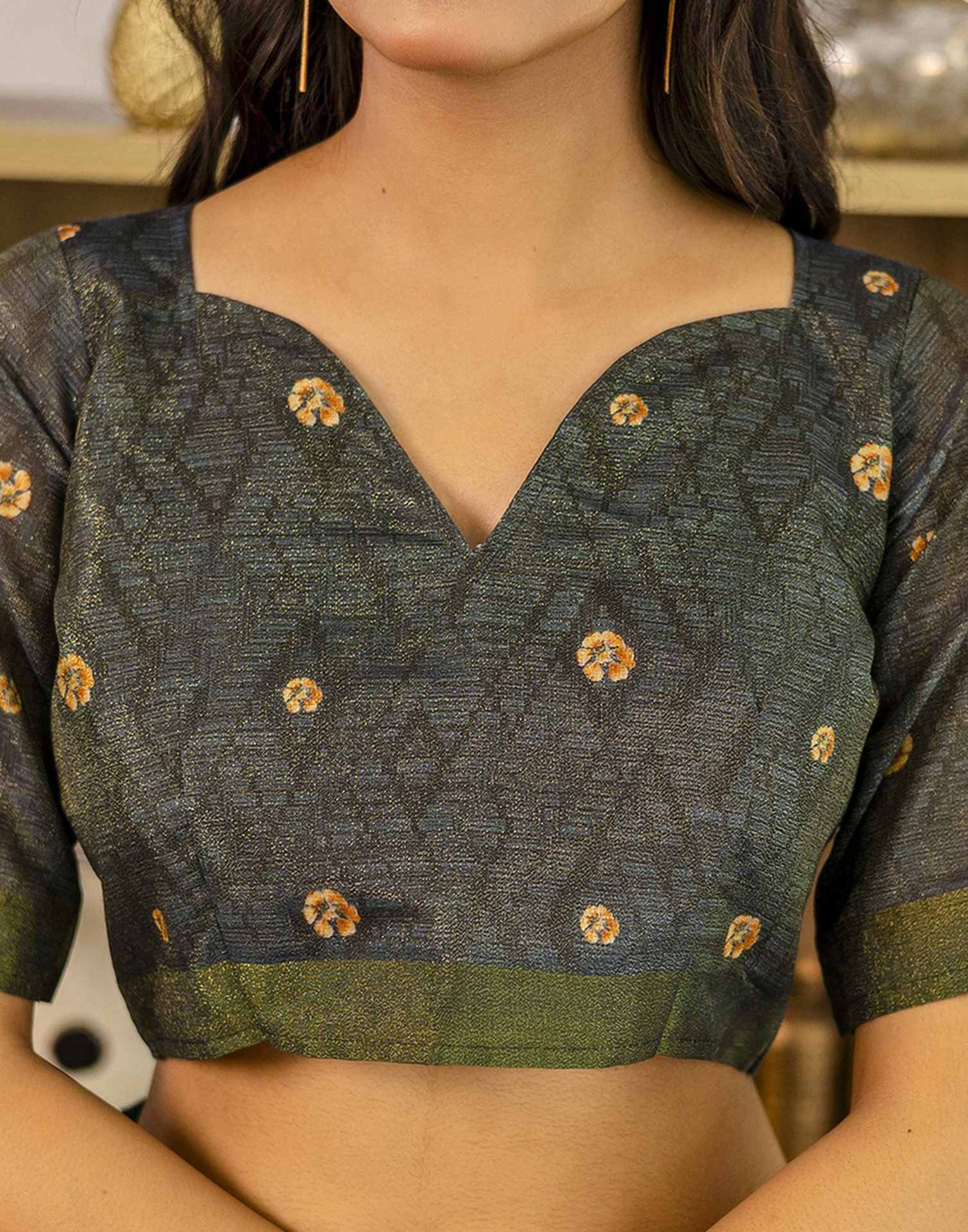 Rama Blue Shimmer Silk Floral Printed Saree