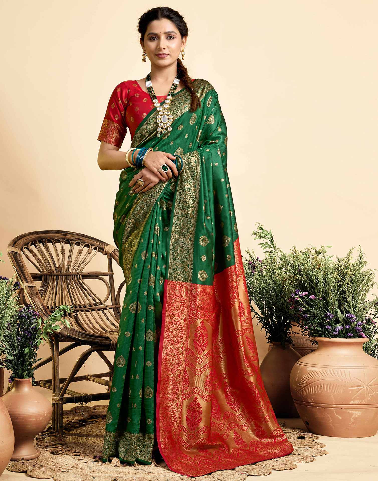 Dark Green Silk Woven Banarasi Saree