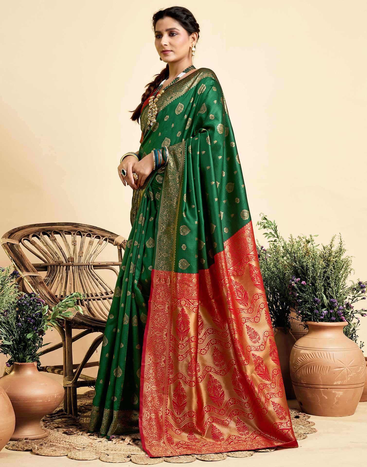 Dark Green Silk Woven Banarasi Saree