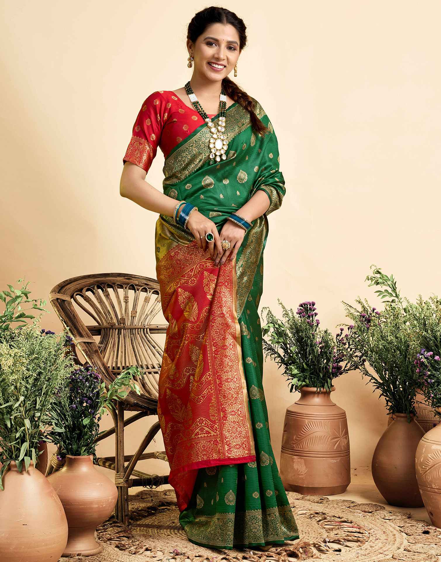 Dark Green Silk Woven Banarasi Saree
