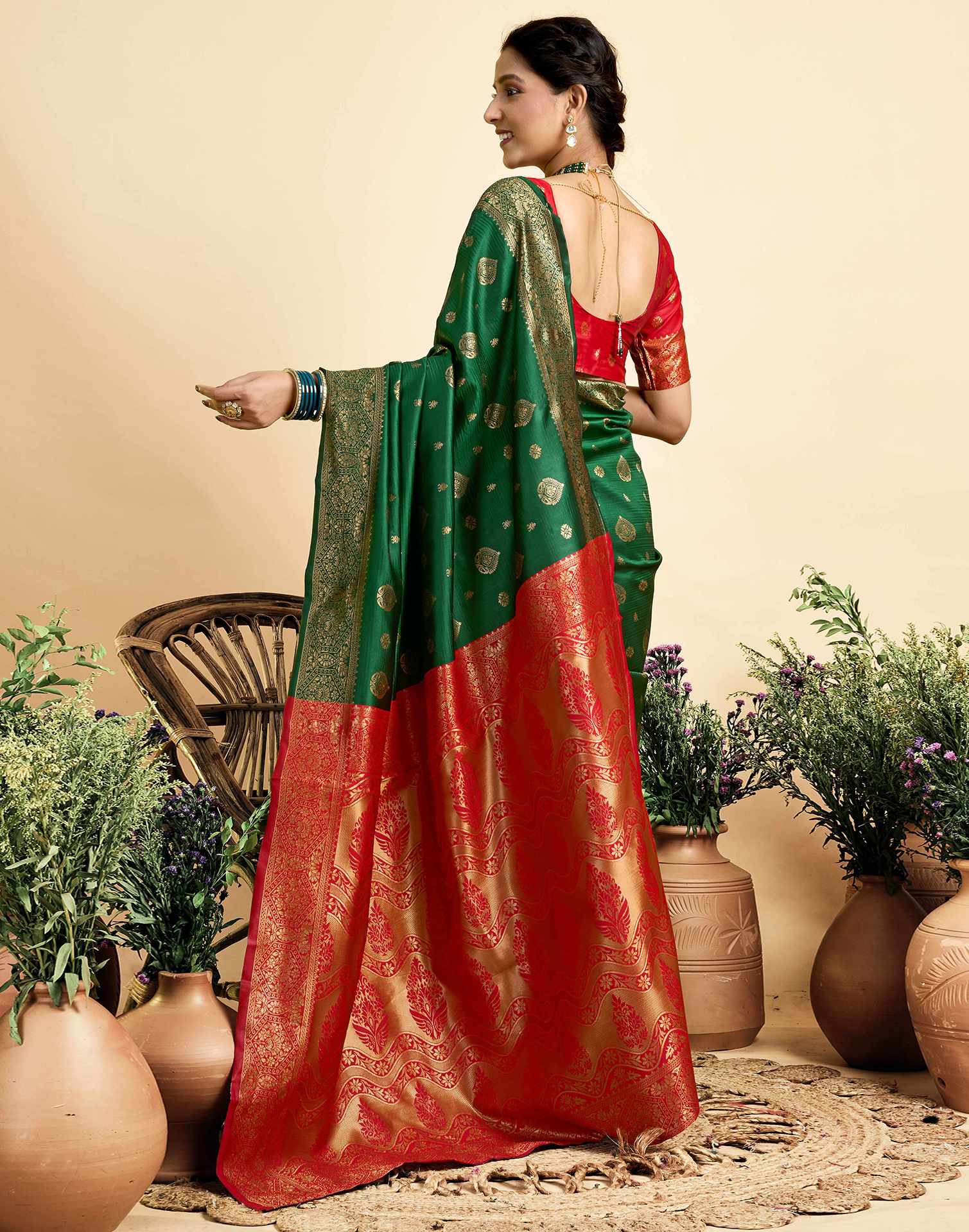 Dark Green Silk Woven Banarasi Saree