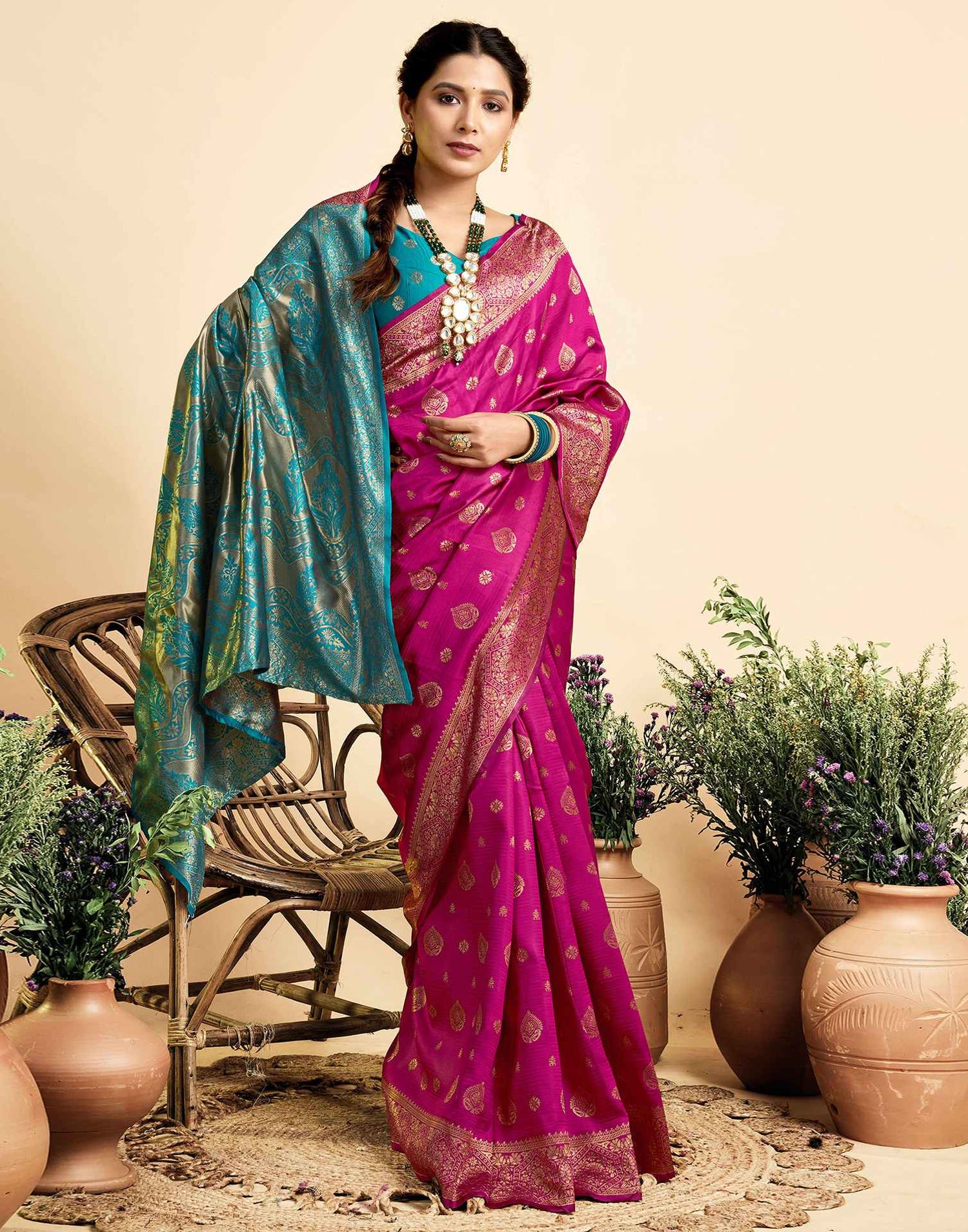 Rani Pink Silk Woven Banarasi Saree