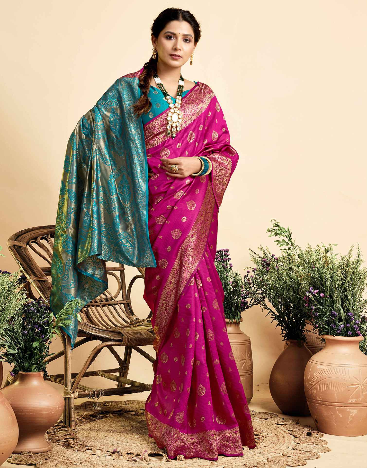 Rani Pink Silk Woven Banarasi Saree