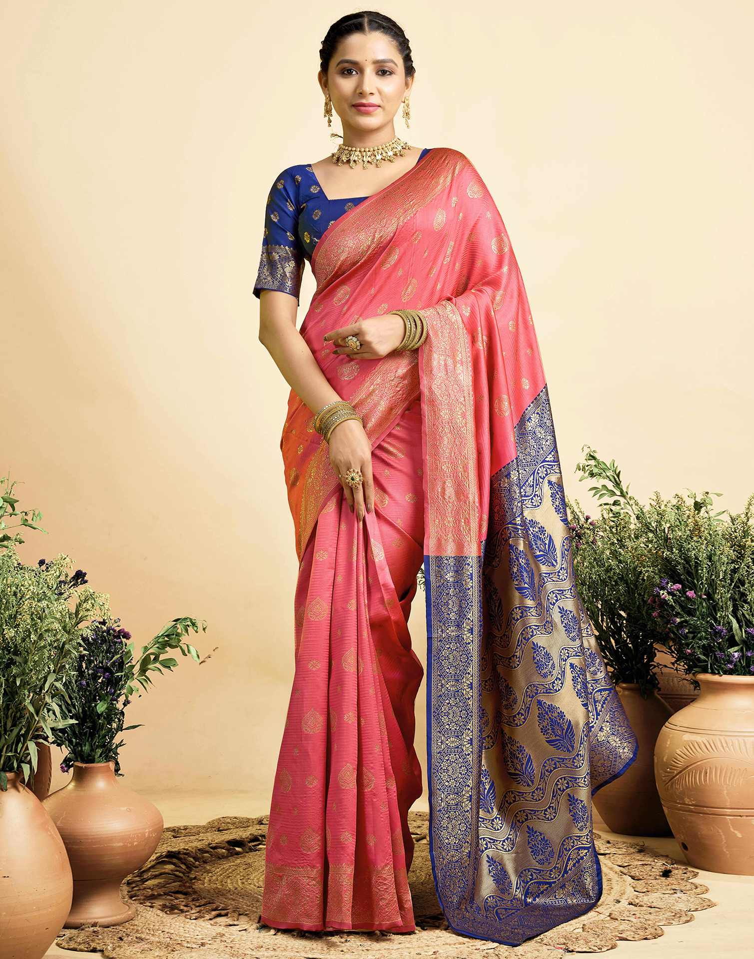 Pink Silk Woven Banarasi Saree