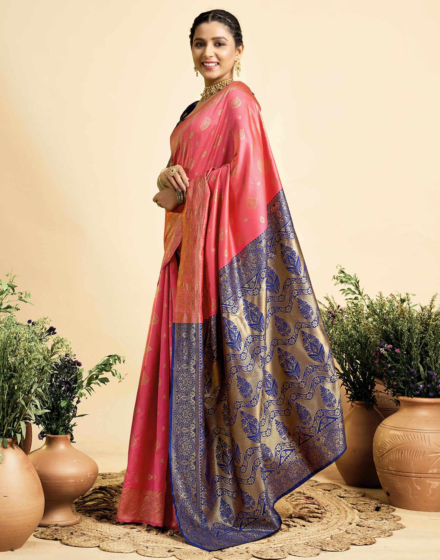 Pink Silk Woven Banarasi Saree