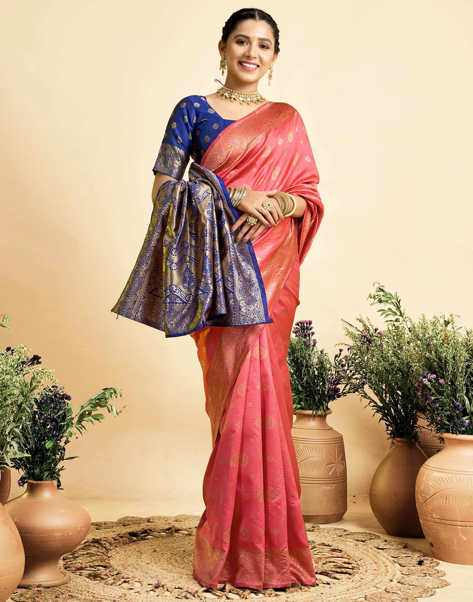 Pink Silk Woven Banarasi Saree