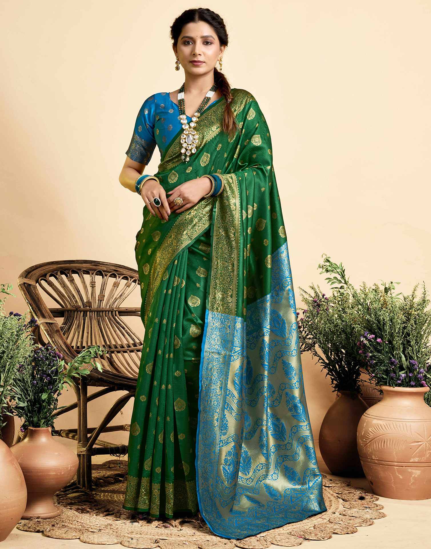 Dark Green Silk Woven Banarasi Saree
