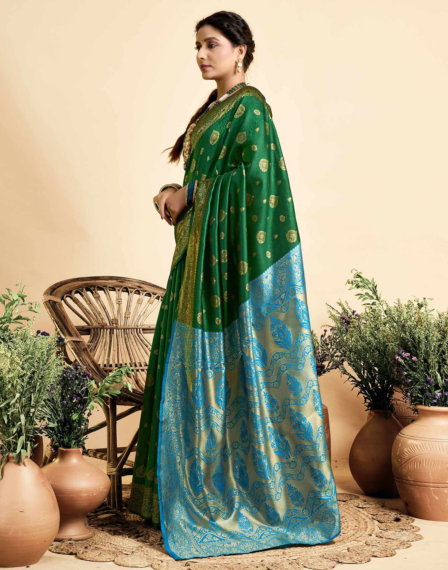 Dark Green Silk Woven Banarasi Saree