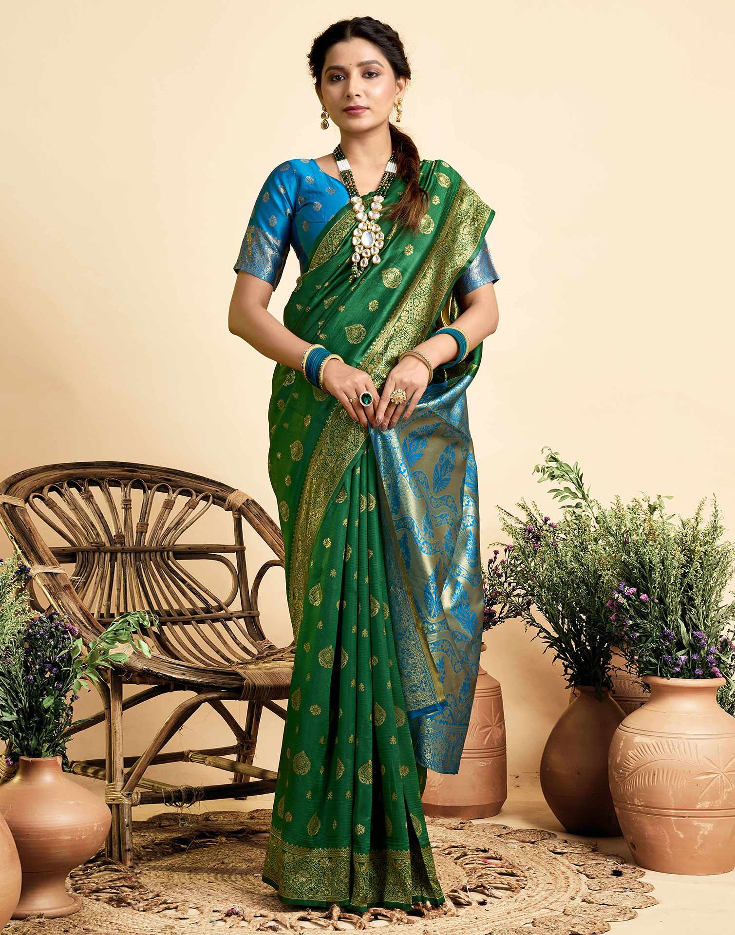 Dark Green Silk Woven Banarasi Saree