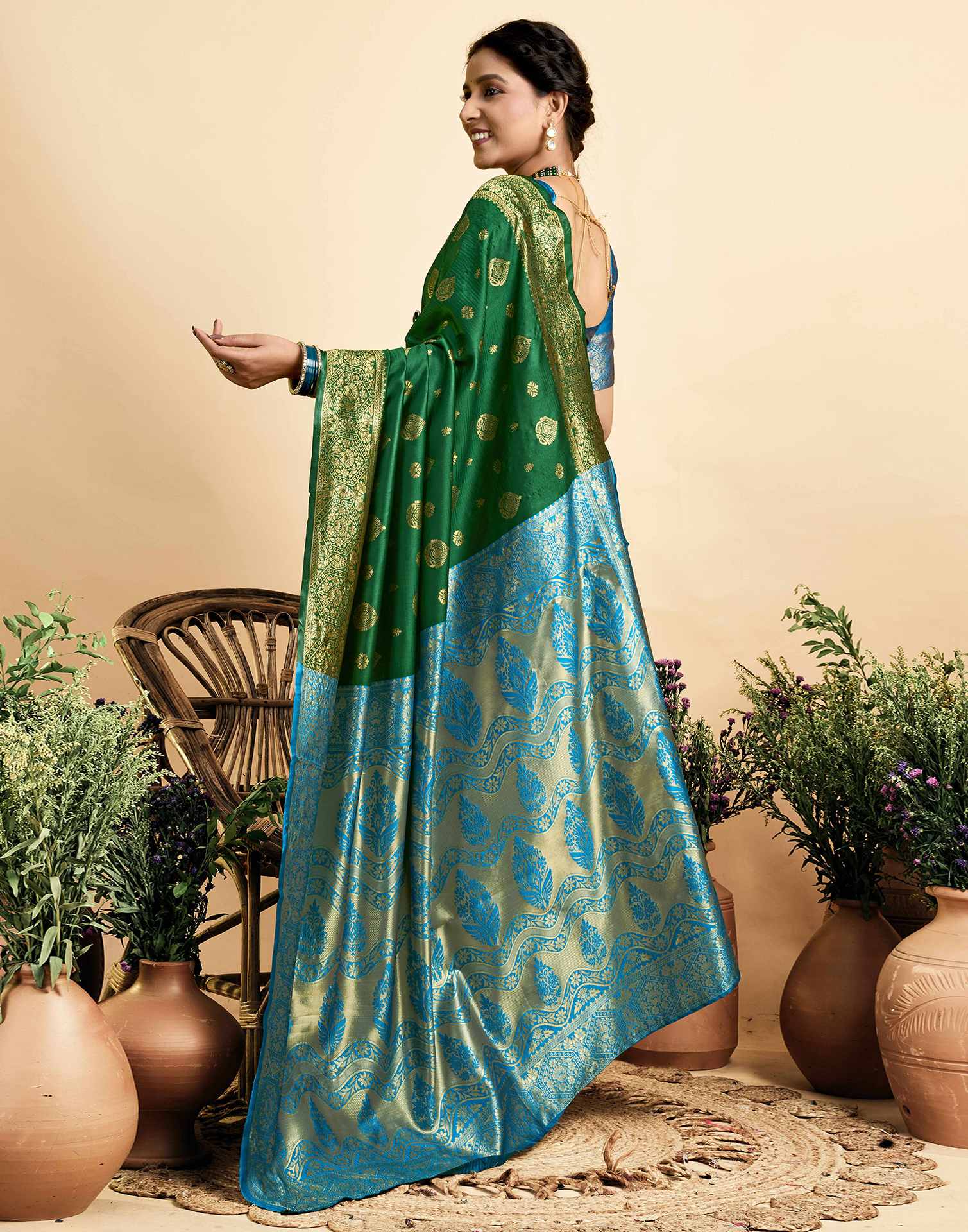 Dark Green Silk Woven Banarasi Saree