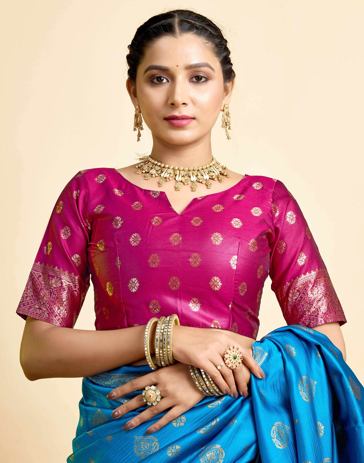 Teal Blue Silk Woven Banarasi Saree