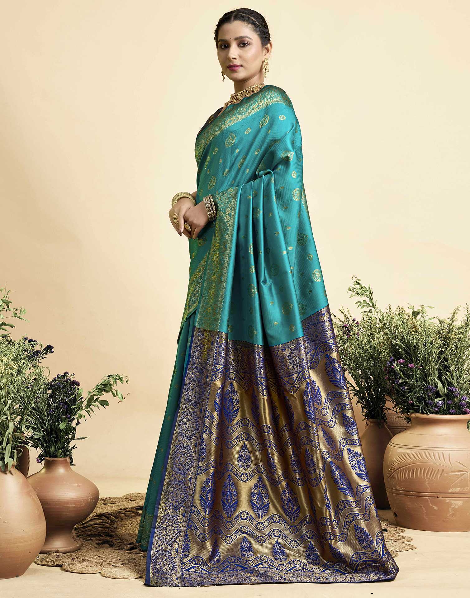 Teal Green Silk Woven Banarasi Saree