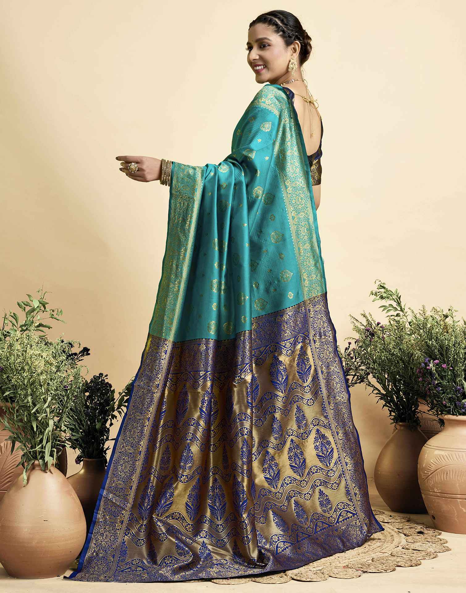 Teal Green Silk Woven Banarasi Saree