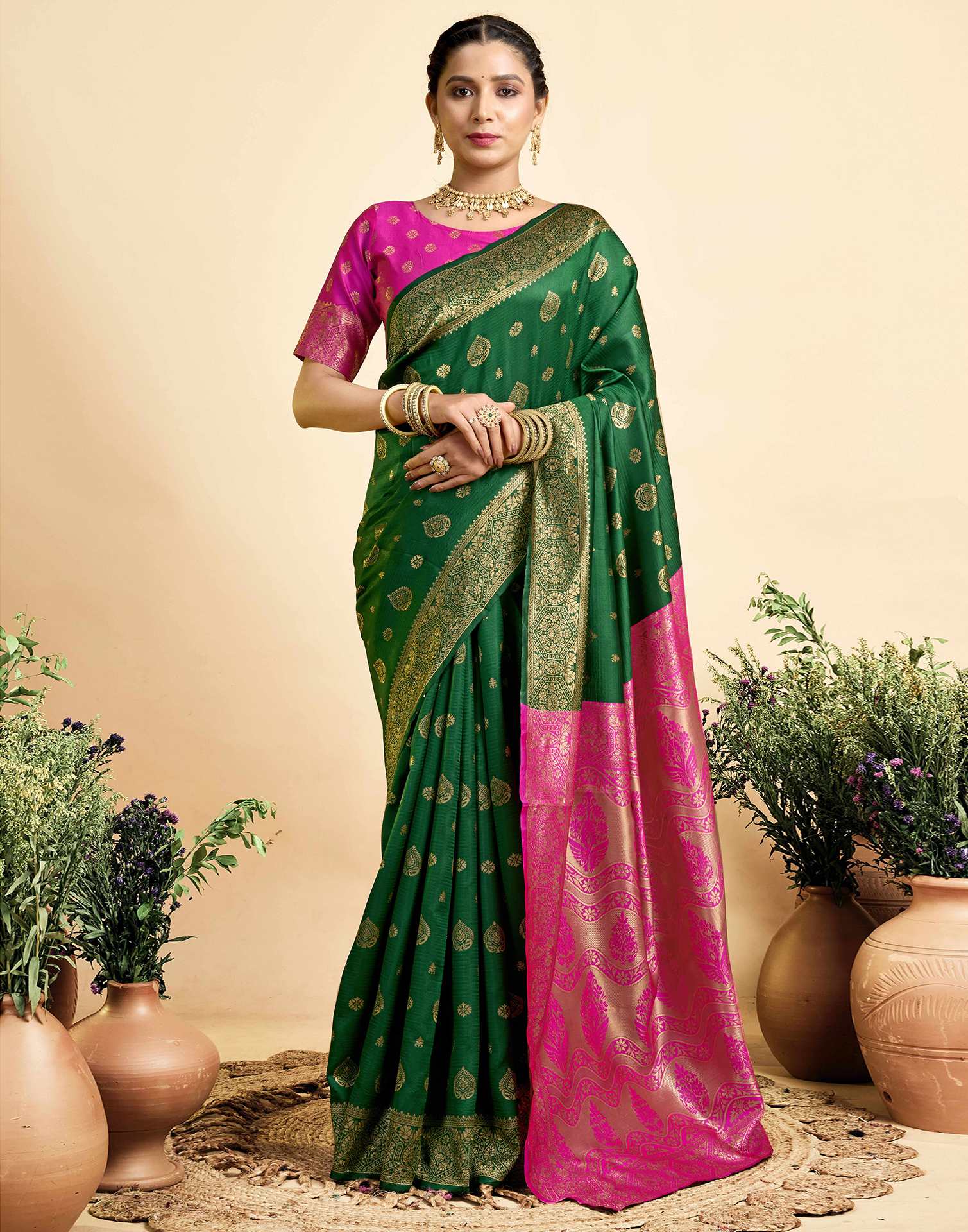 Dark Green Silk Woven Banarasi Saree