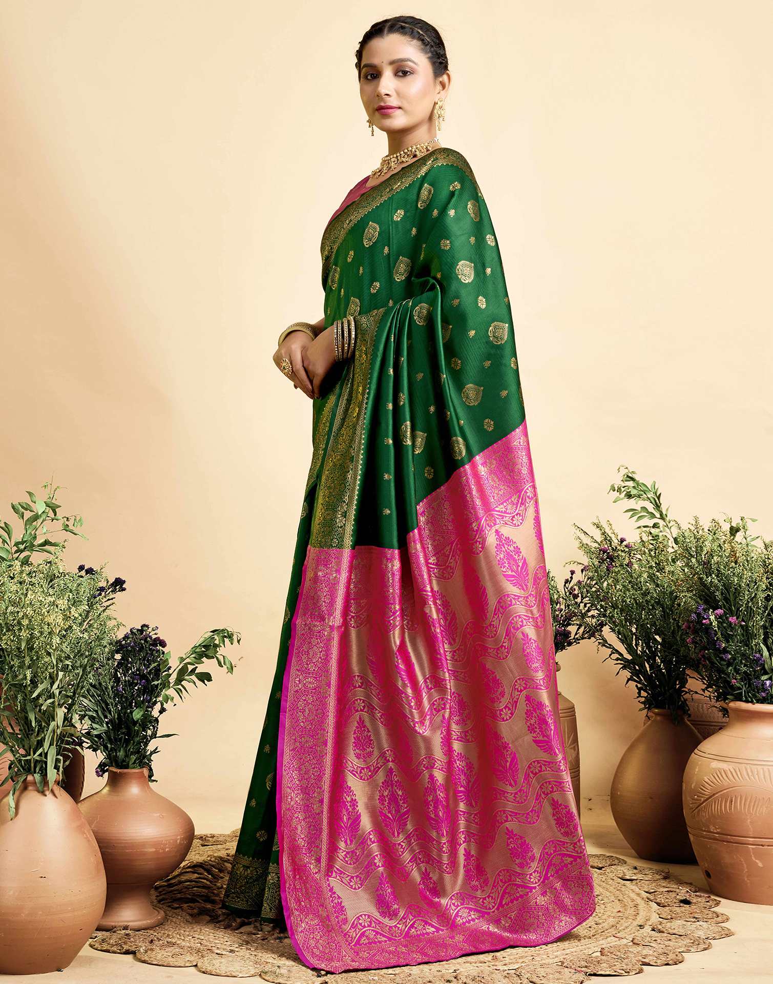 Dark Green Silk Woven Banarasi Saree