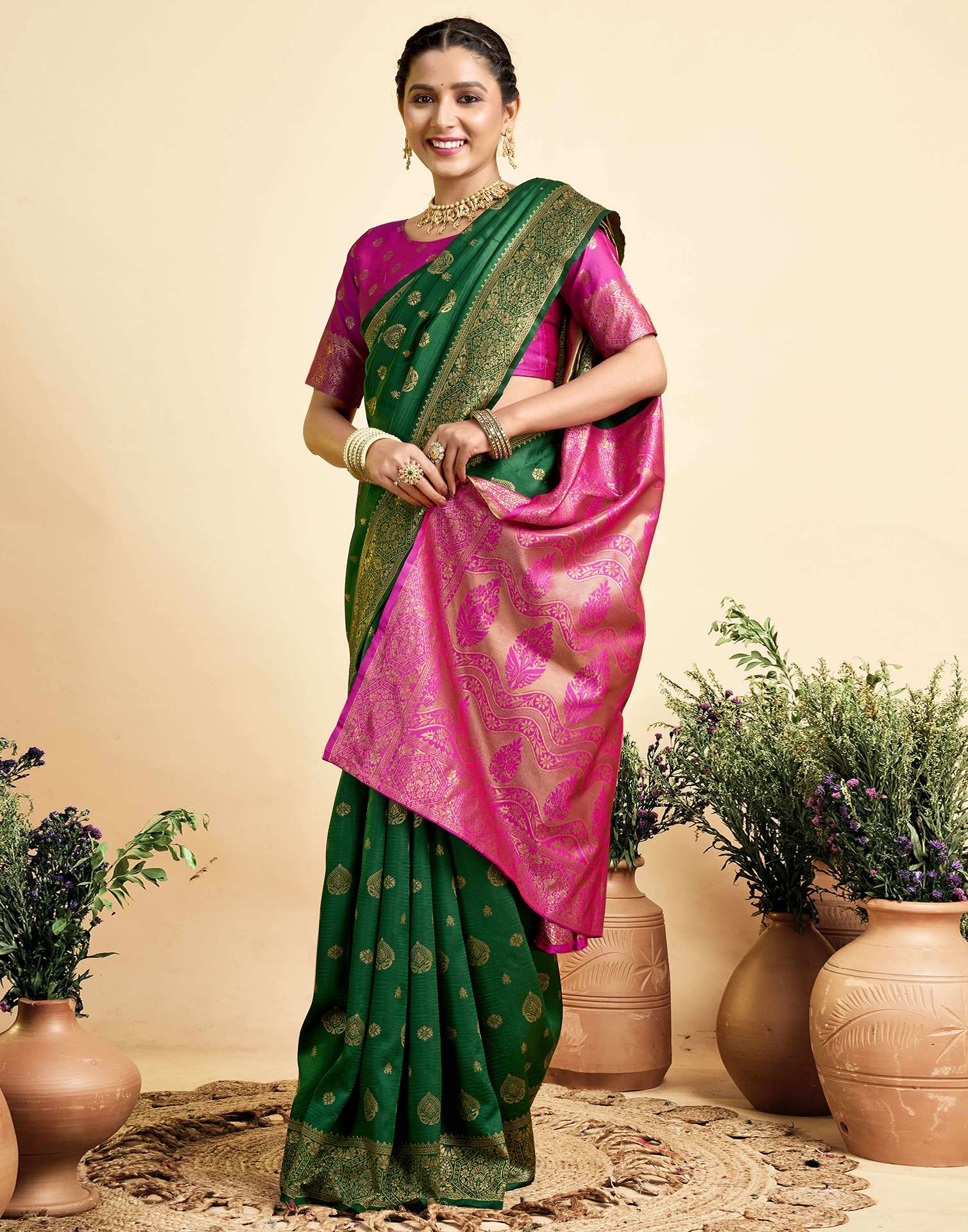Dark Green Silk Woven Banarasi Saree