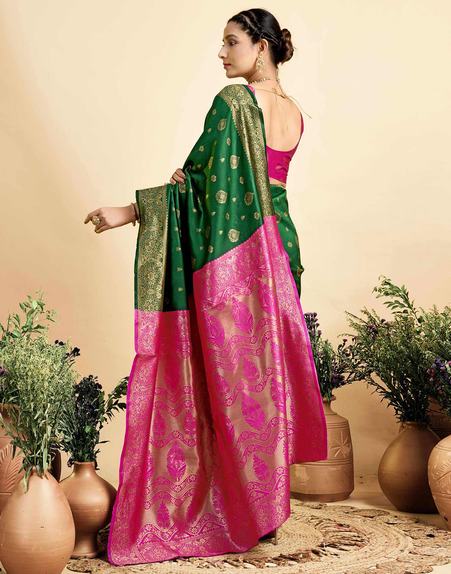 Dark Green Silk Woven Banarasi Saree