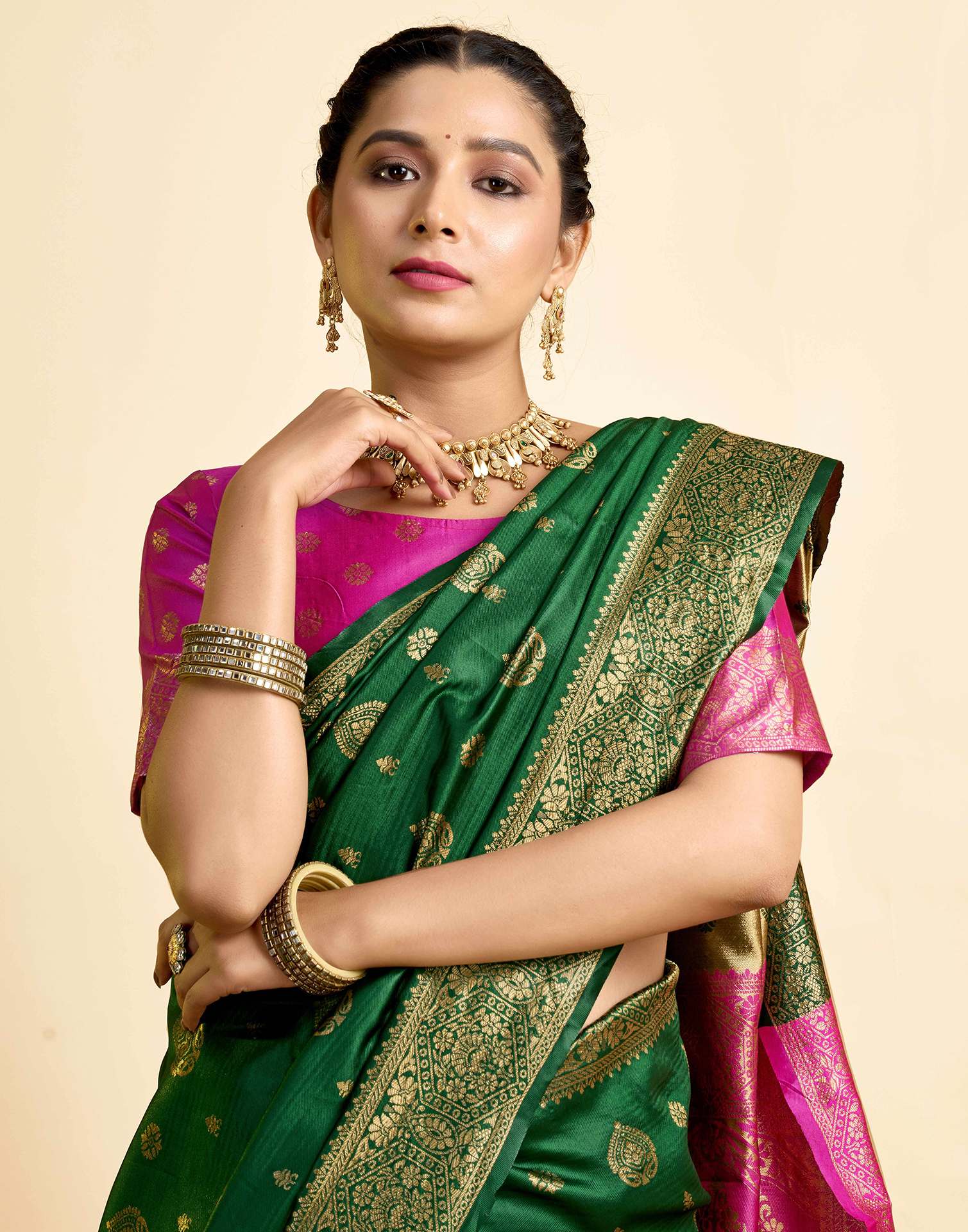 Dark Green Silk Woven Banarasi Saree